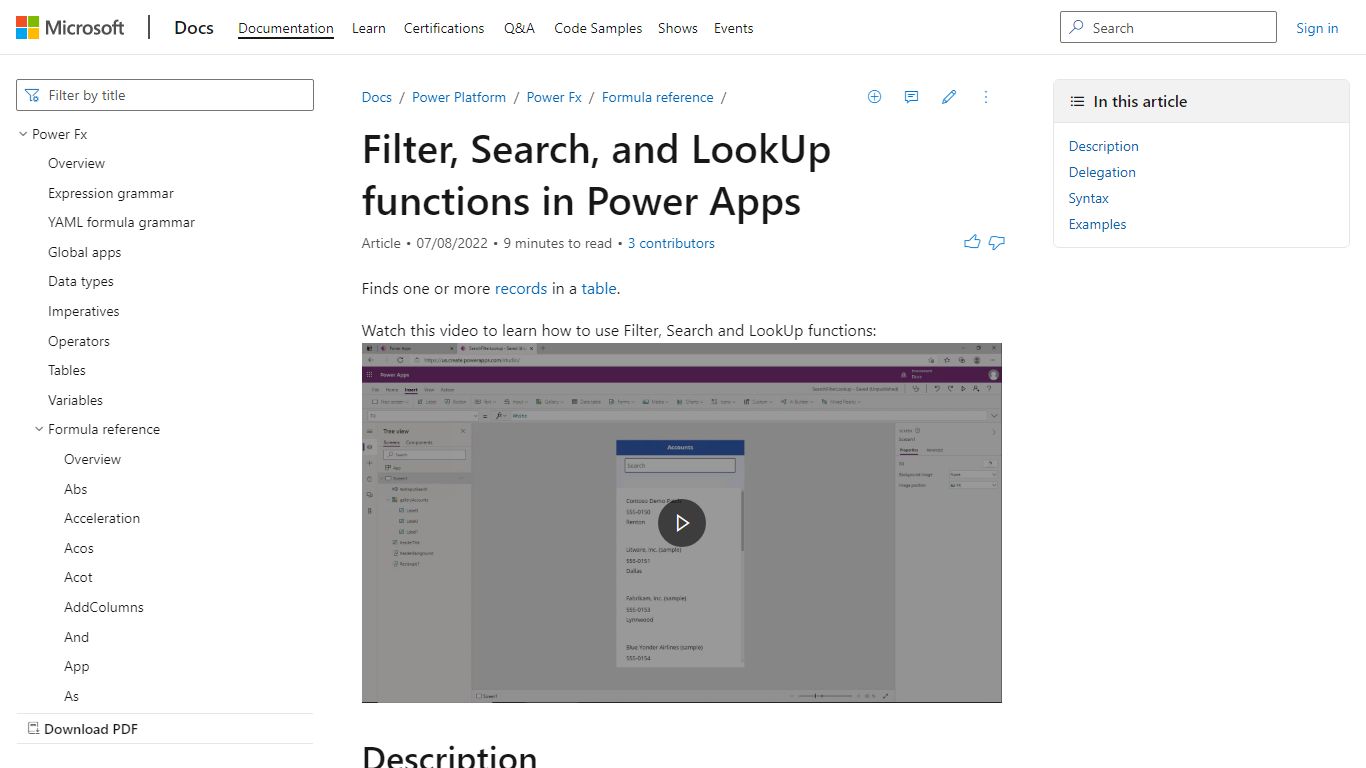Filter, Search, and LookUp functions in Power Apps (contains video ...